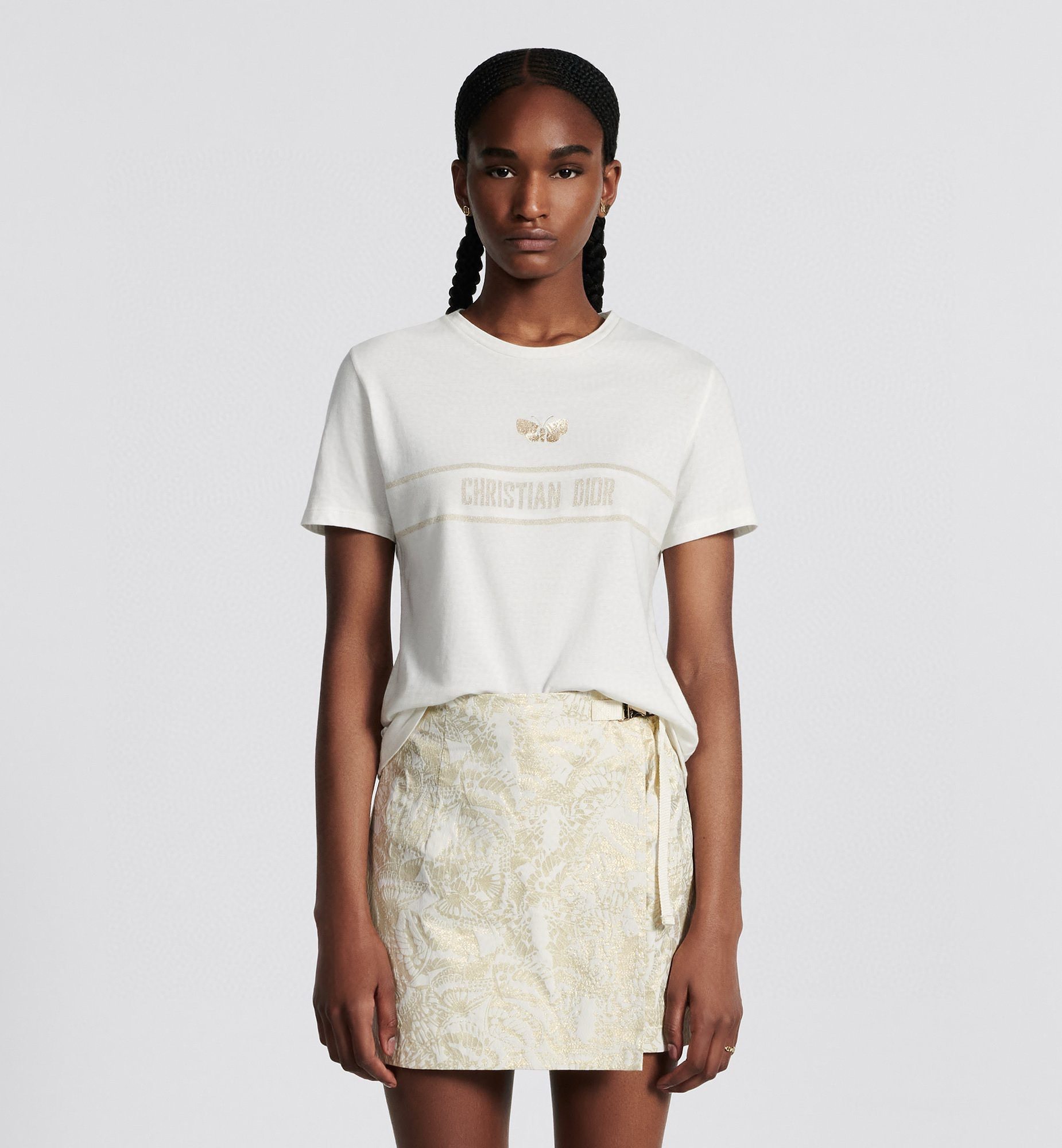 Dior gold Clothing Dior Cotton Gold Embroidered T-shirt #325982 View 2 | Nigo Office