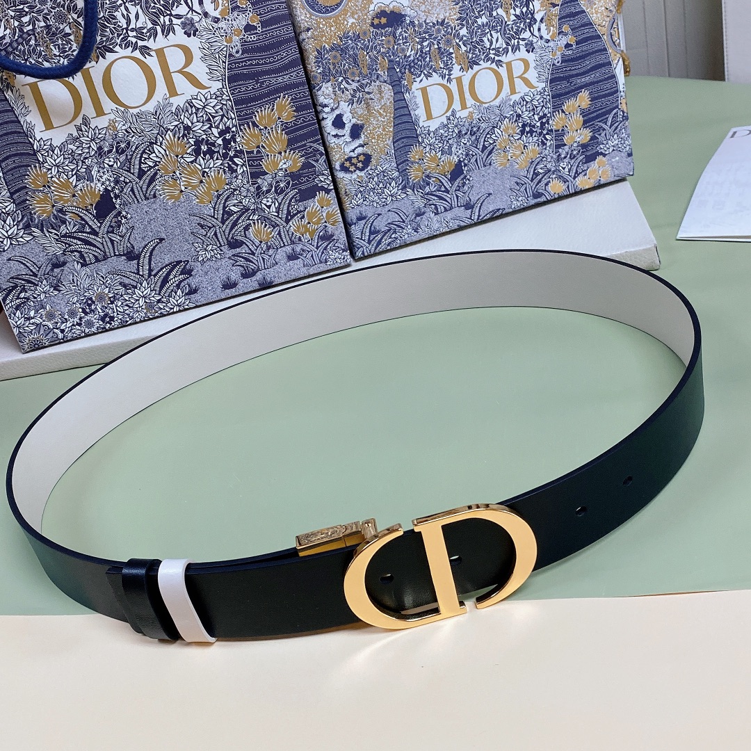 [TOP] Christian Dior 30 Montaigne Belt Cowhide 35mm - Black and White - 711 Luxury