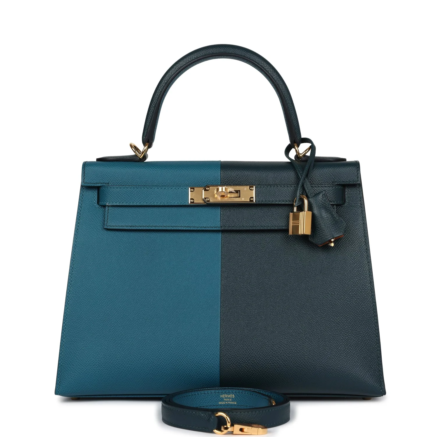 Hermes Kelly Sellier  Casaque Vert Cypres and Vert Bosphore Epsom Gold Hardware