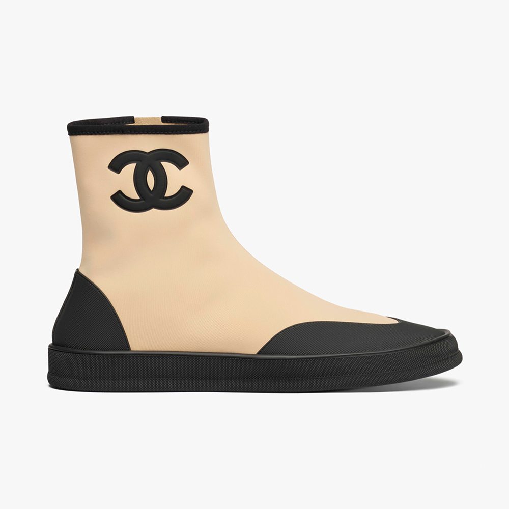 Chanel black Shoes CHANEL Short Boots Mixed Fibers Rubber Beige Black #387573 | Nigo Office