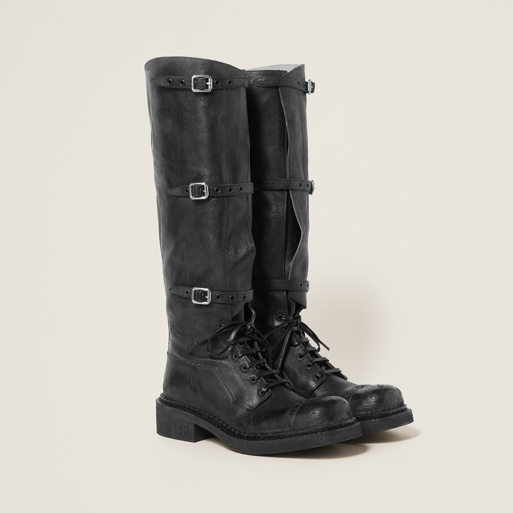 Designer black Shoes MiuMiu Black Leather Boots #322968 | Nigo Office