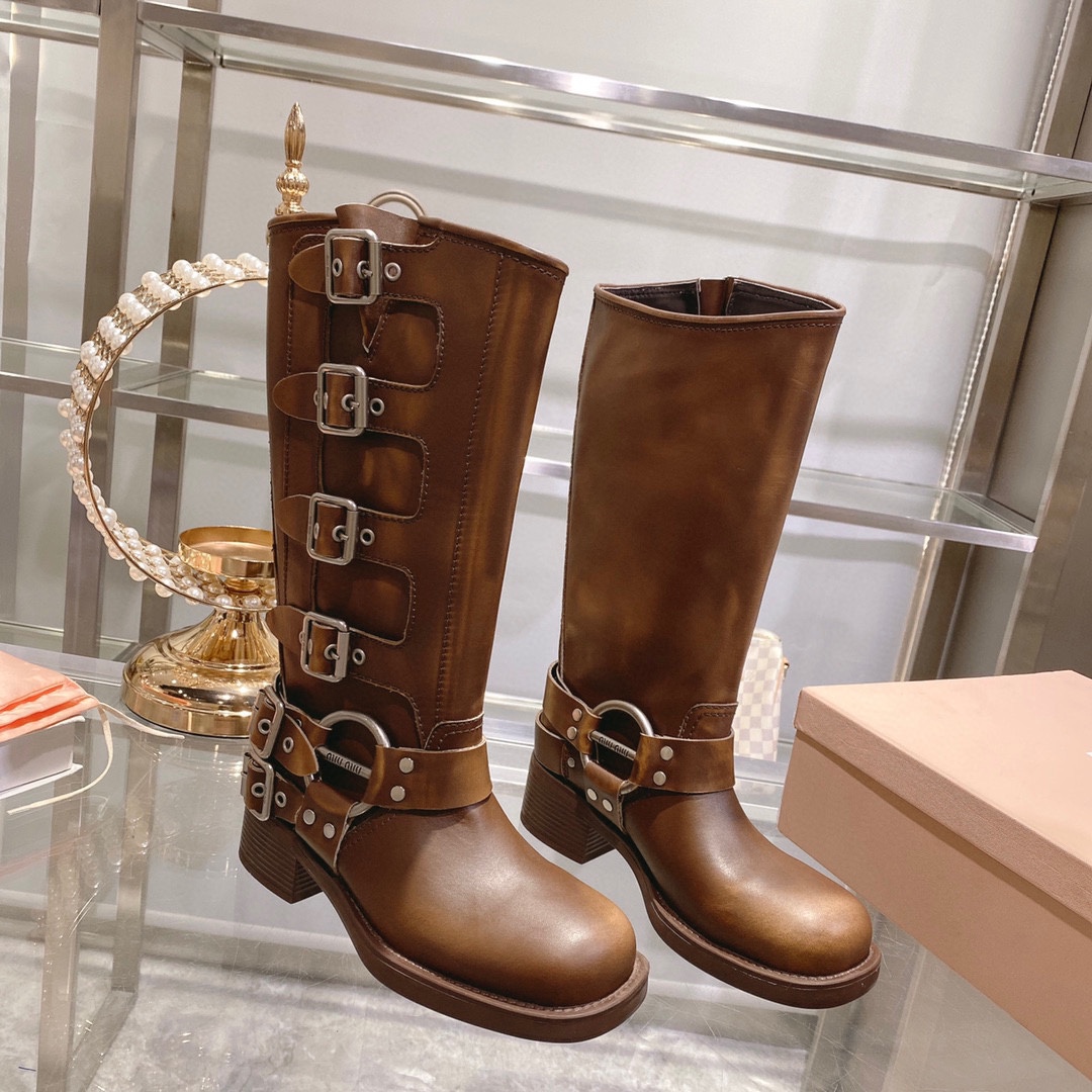 [TOP] Miu Miu Boots Calfskin - Brown - 711 Luxury