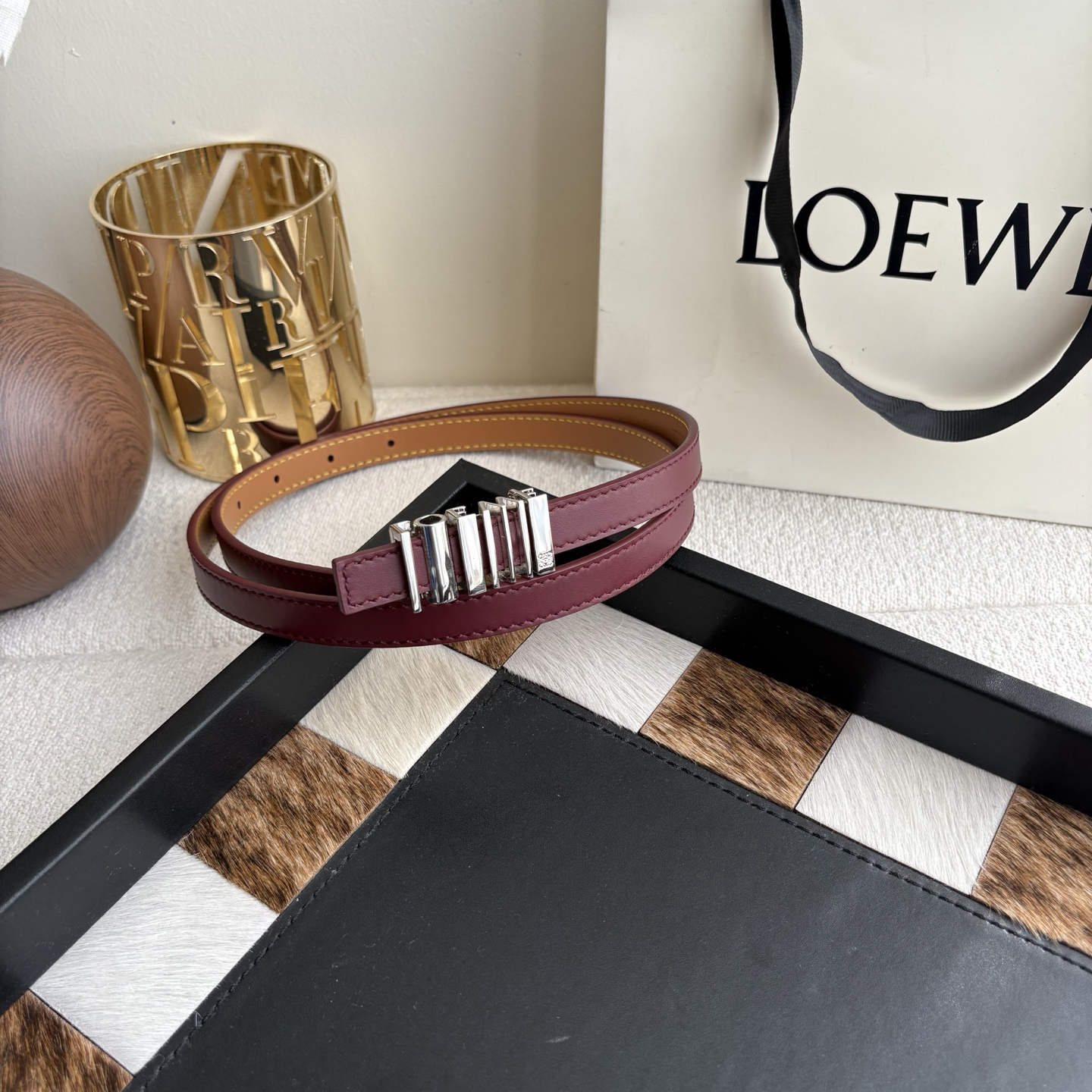 [TOP] LOEWE Leather Belt 1.5 cm - Wine Red - 711 Luxury