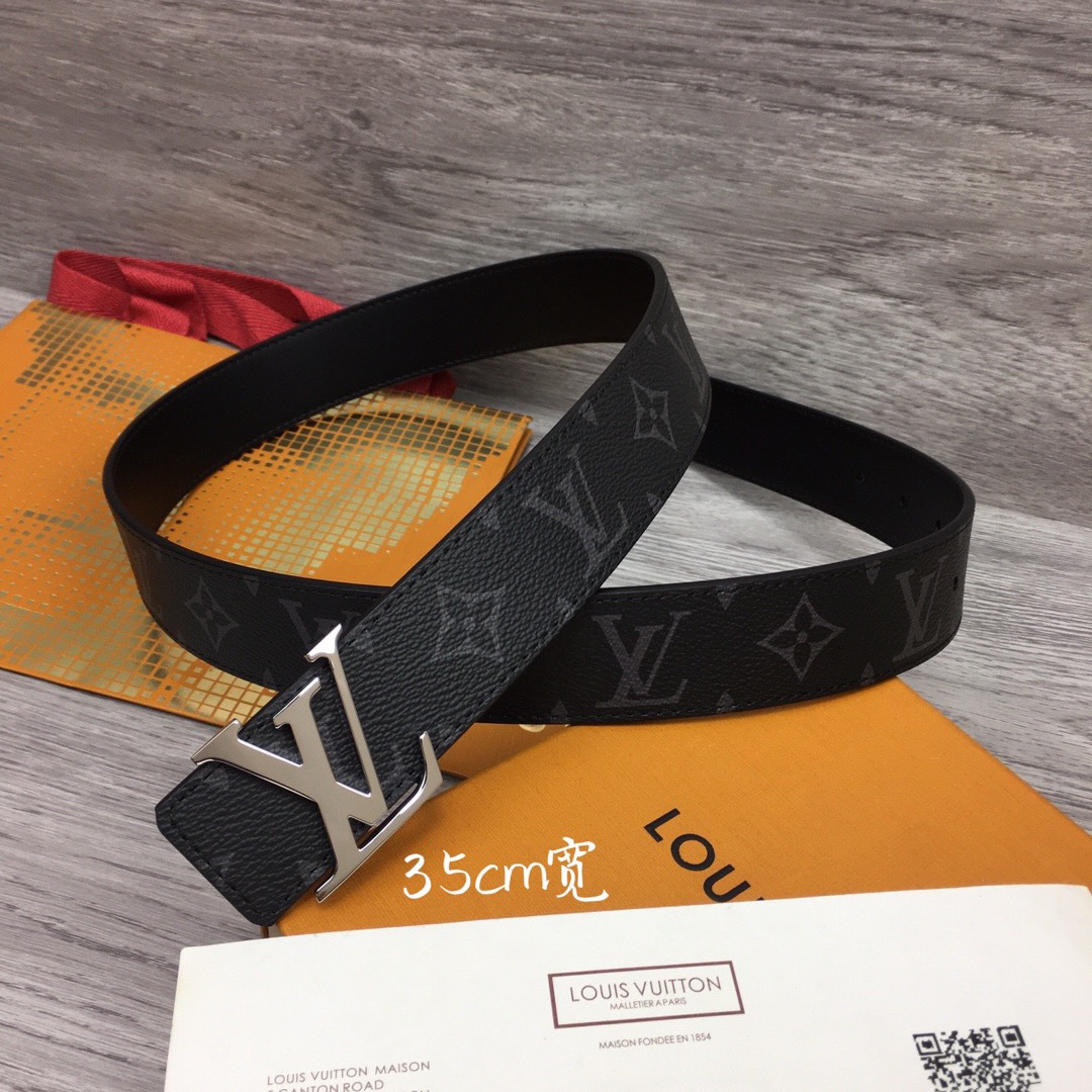 [TOP] Louis Vuitton LV Men's Calfskin Belt 3.5 cm - Black - 711 Luxury