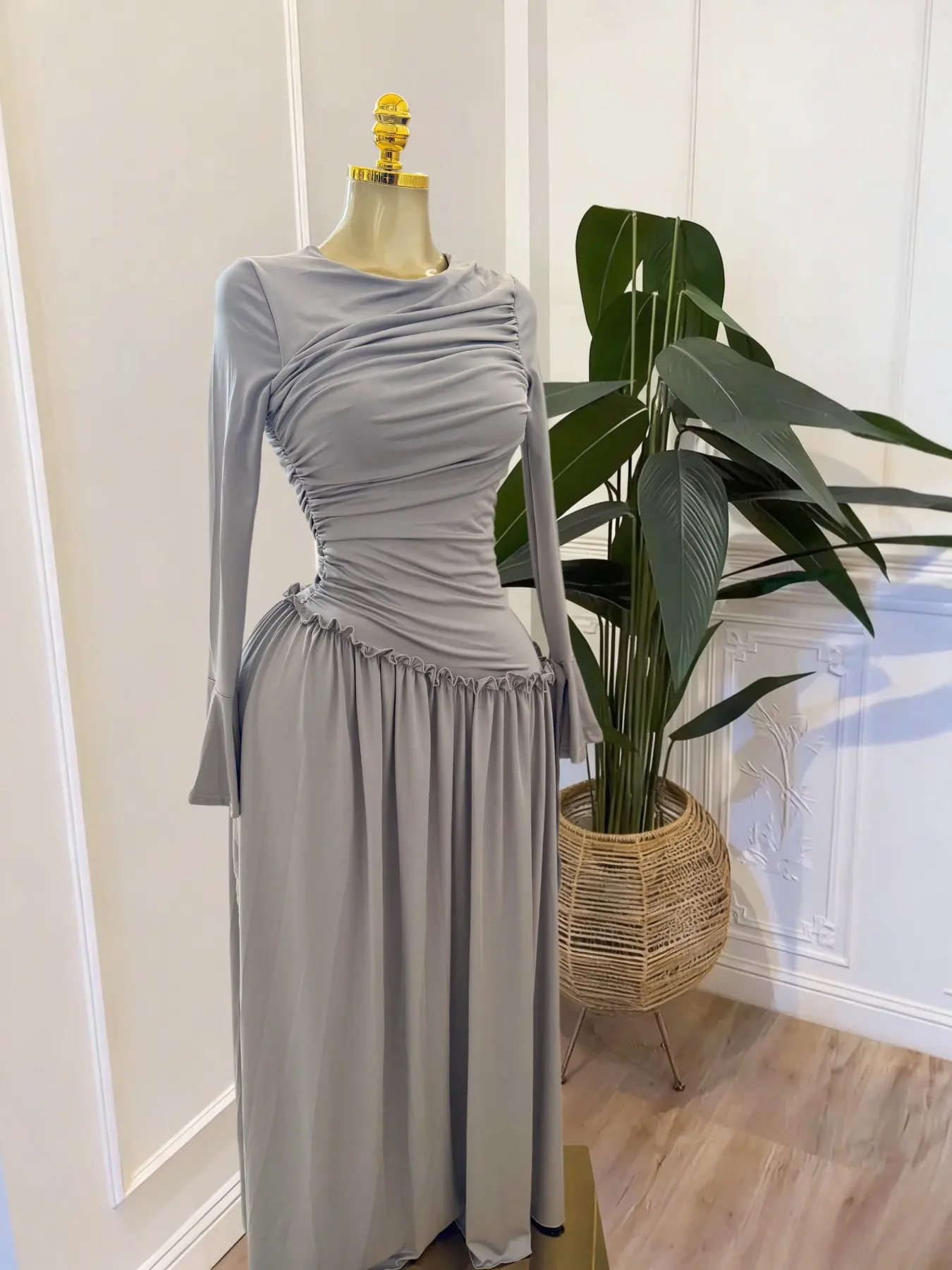 PULKRITU Elegant Chic Women's Long Sleeve O-Neck Big Swing Maxi Dress Woven, Fall & Winter Wear, Sweet Holiday Birthday Party Sexy Dress, Casual Style