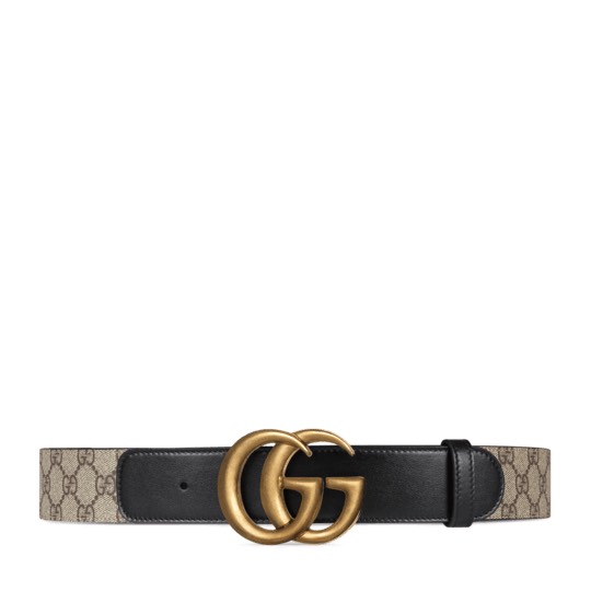 [TOP] GUCCI GG Belt Cowhide 4.0cm - Black/Beige - 711 Luxury