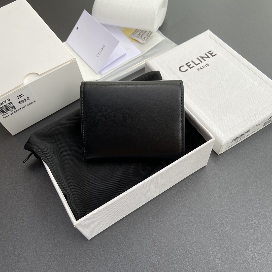 [TOP] CELINE Triomphe Logo Wallet 10.5-9-3cm - Black - 711 Luxury