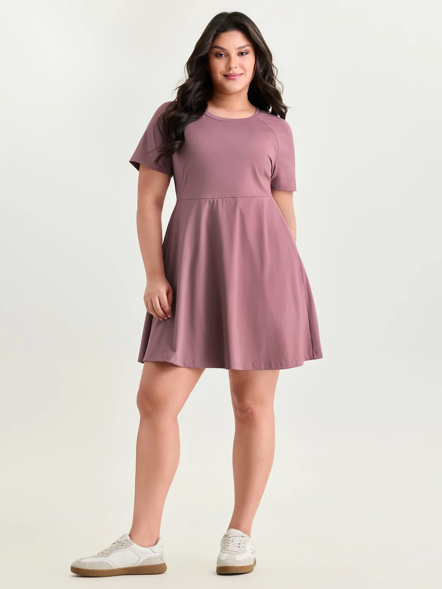 Raglan Sleeve Plain Round Neck Mini Dress