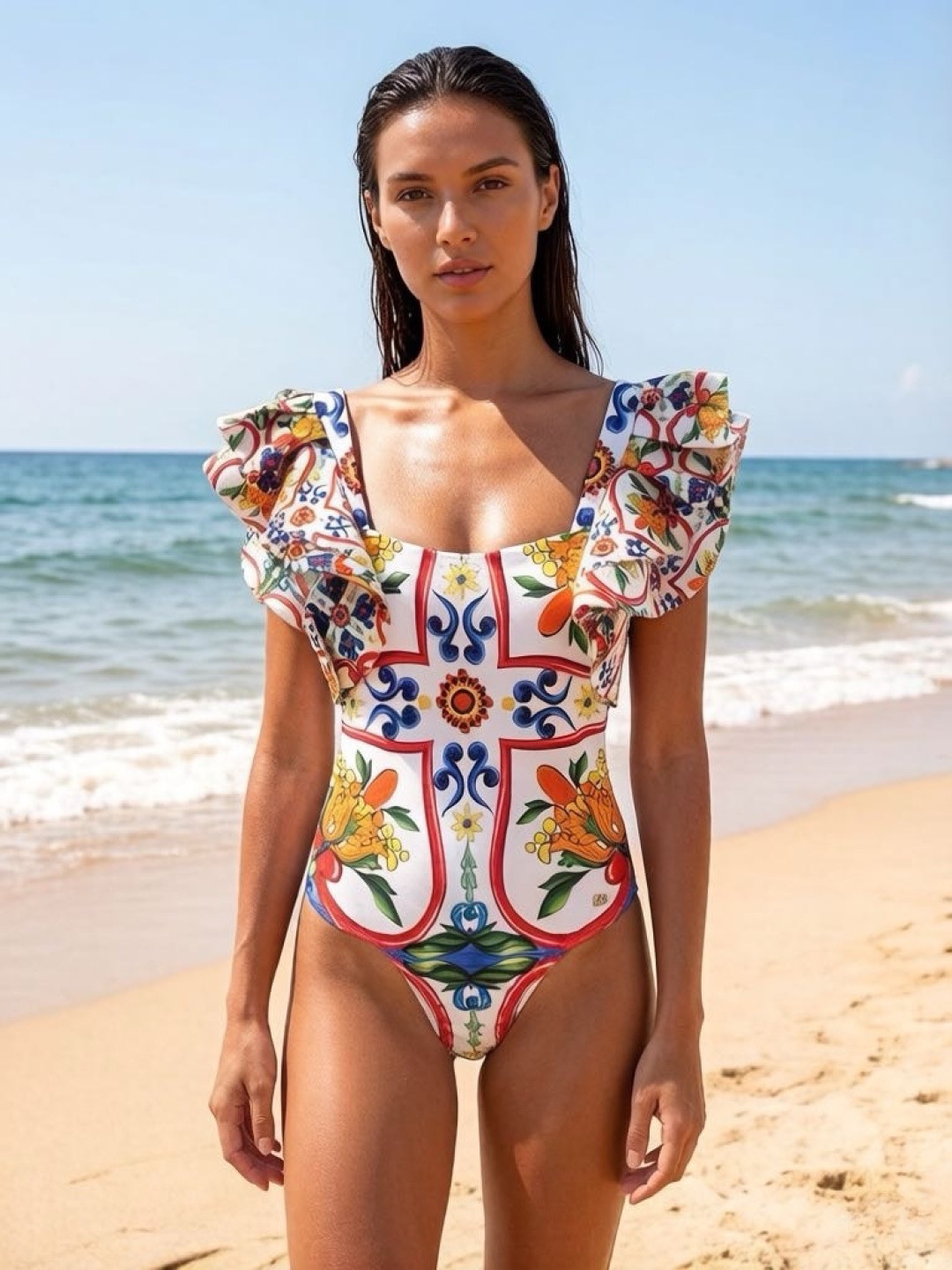 [TOP] Dolce & Gabbana DG One-Piece Swimsuit - White - 711 Luxury