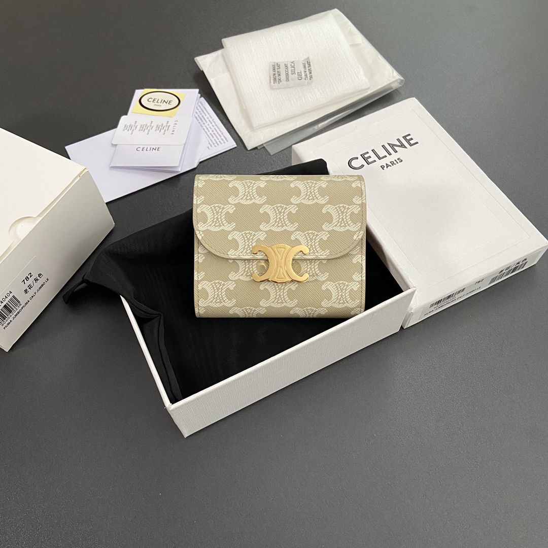 [TOP] CELINE Triomphe Logo Wallet 10.5-9-3cm - Brown - 711 Luxury
