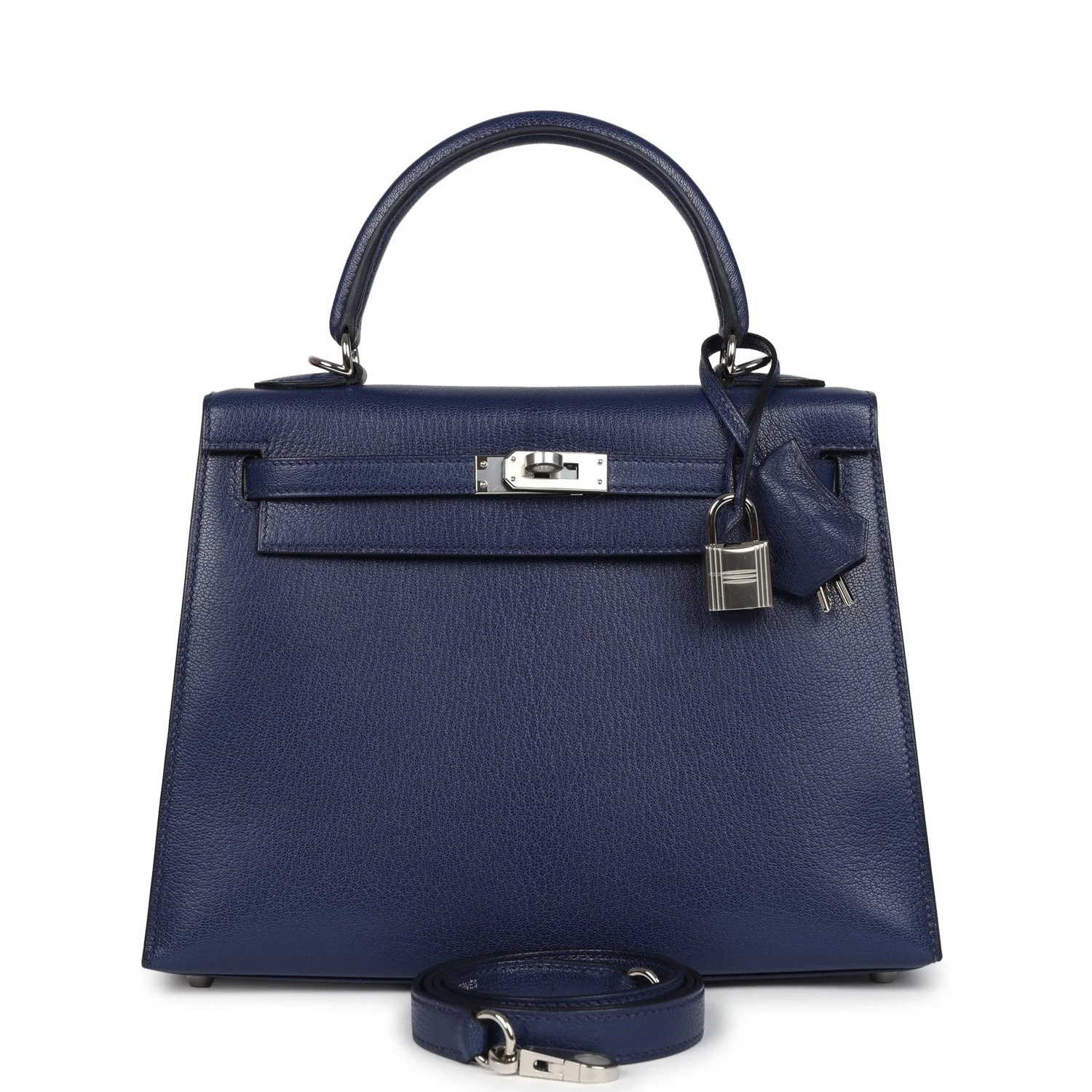 Hermes Kelly Sellier  Bleu Saphir Chevre Chamkila Palladium Hardware