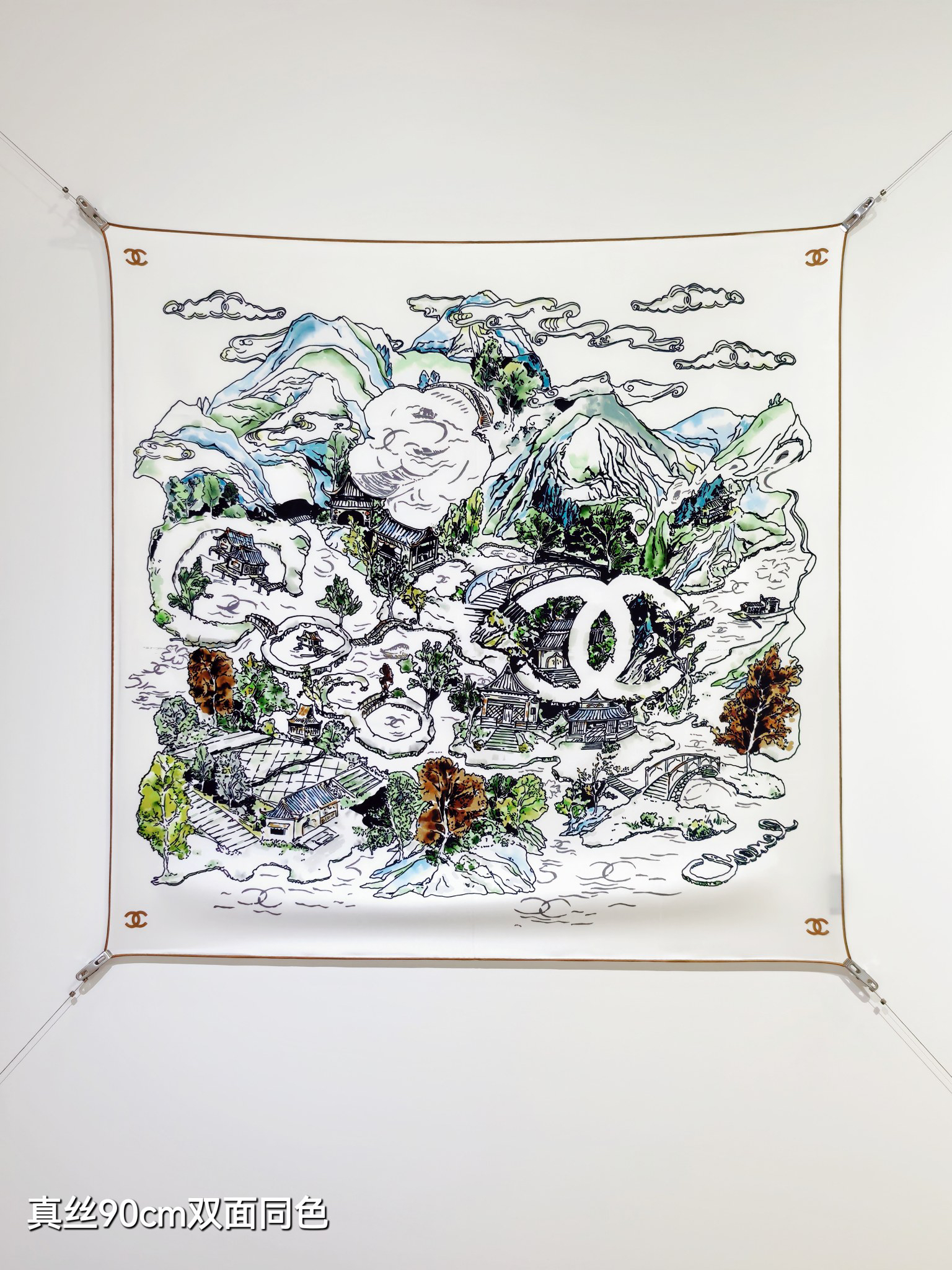 [TOP] CHANEL Silk Scarf 90x90cm - White