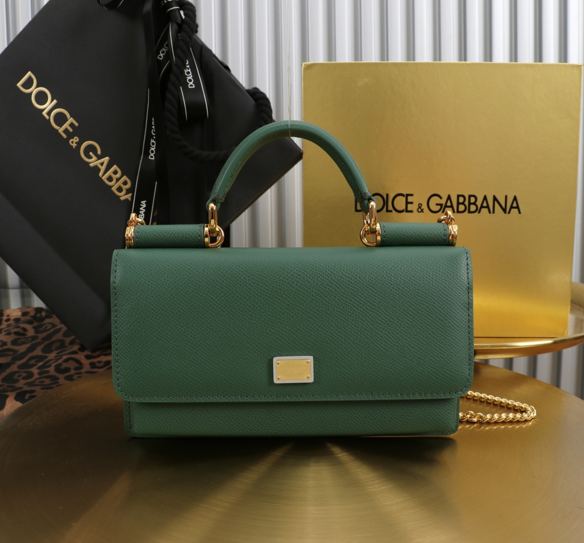 [TOP] Dolce & Gabbana D&G Bag Palm Print Cowhide Bag 20x11x3cm - Green - 711 Luxury