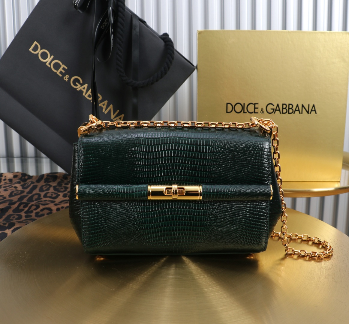 [TOP] Dolce & Gabbana D&G Shoulder Bag with Lizard Print 18x10.6x7cm - Dark Green - 711 Luxury
