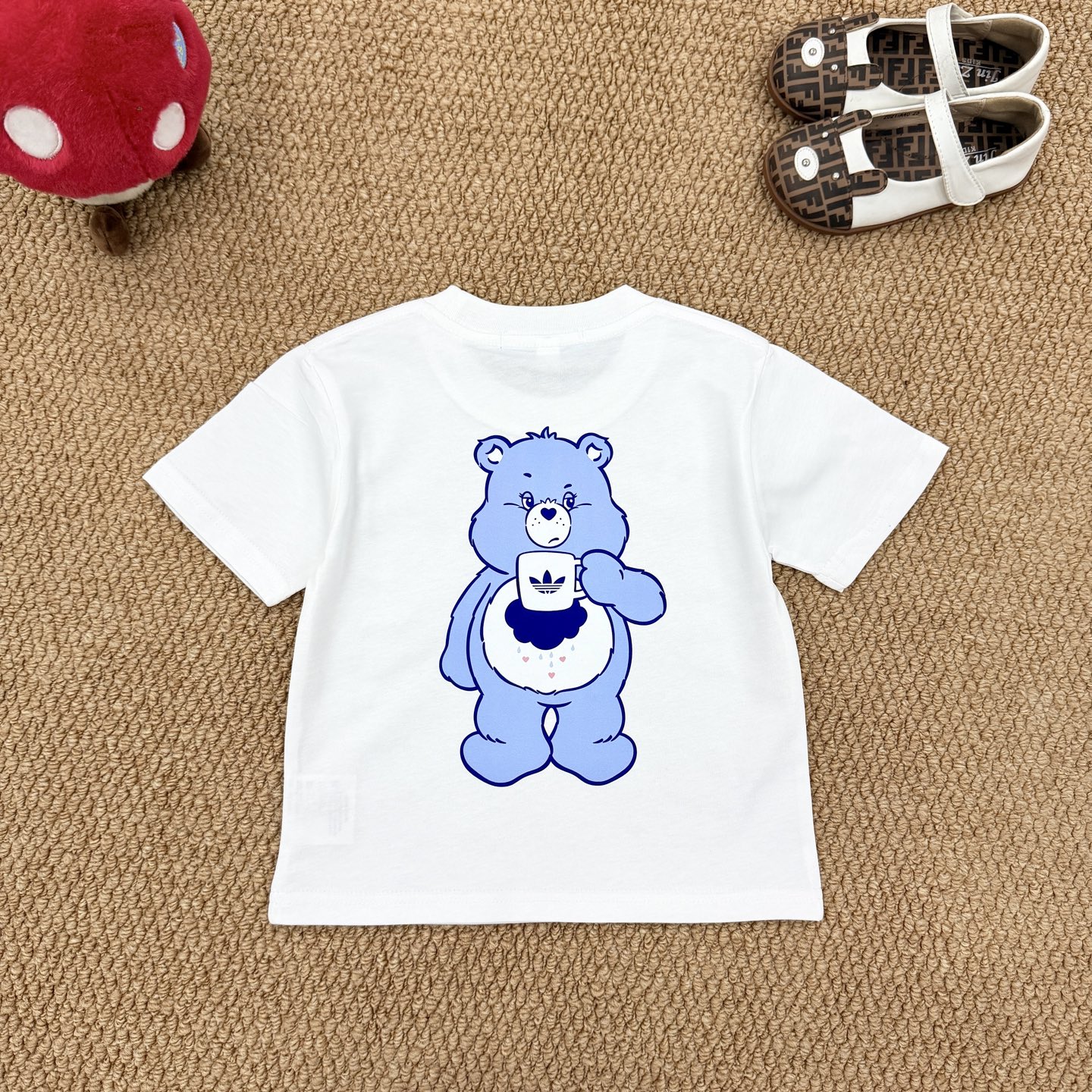 Adidas Unisex Kids White Care Bears Cartoon Graphic Short Sleeve Crew Neck T-Shirt Boys Girls Sizes 90-160