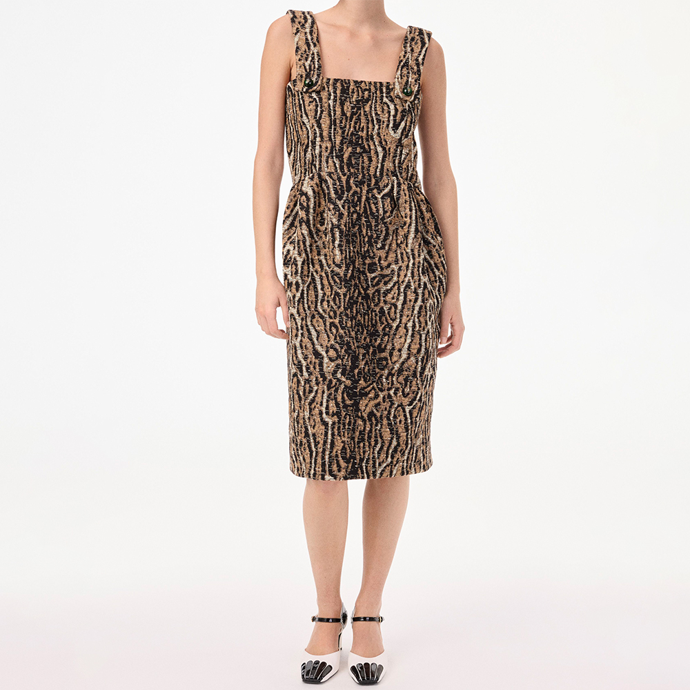 Chanel black Clothing CHANEL Midi Dress Cotton Silk Mixed Fibres Brown Black White #393215 | Nigo Office