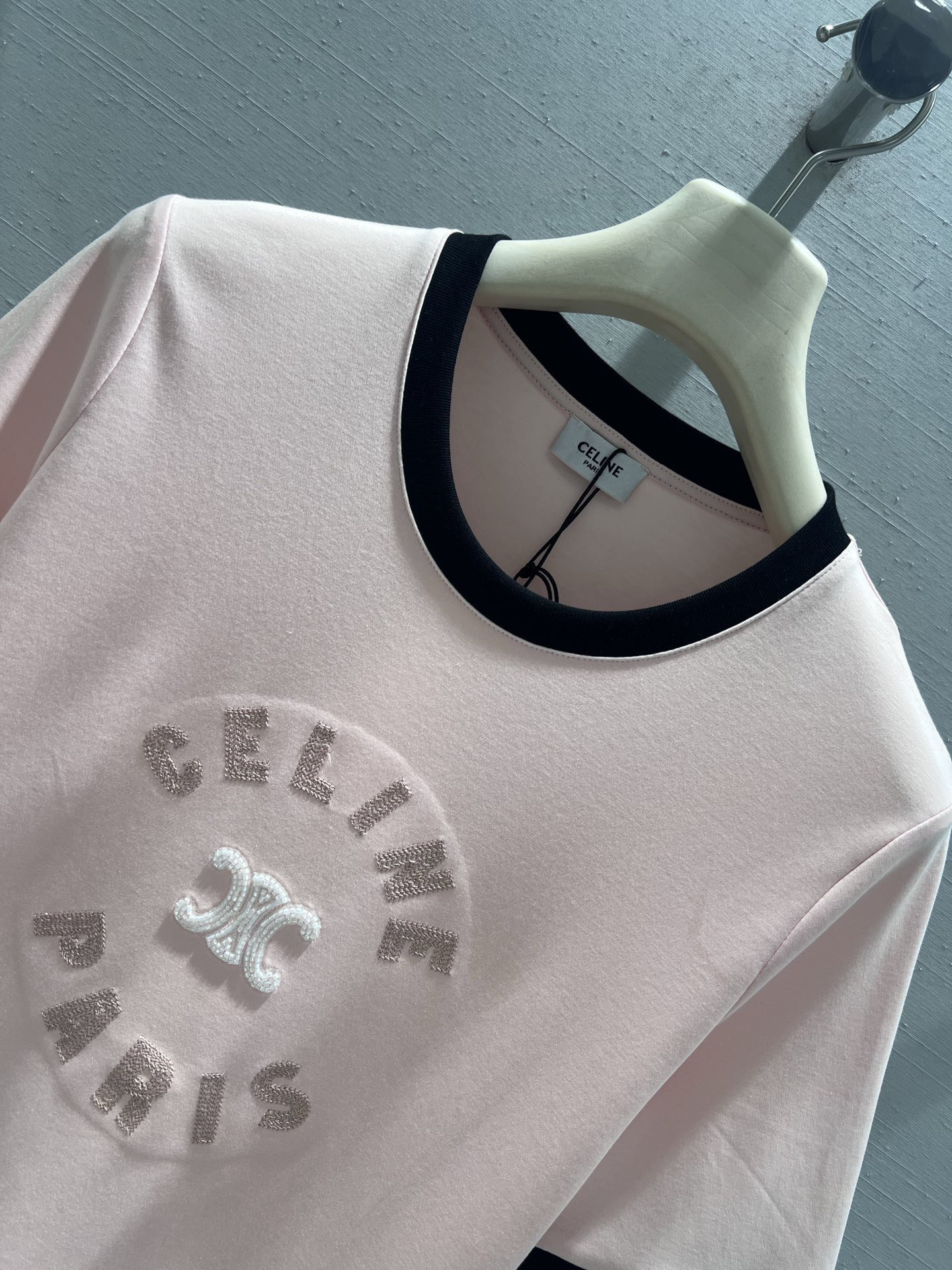 [TOP] CELINE Color Block Collar T-Shirt - Pink