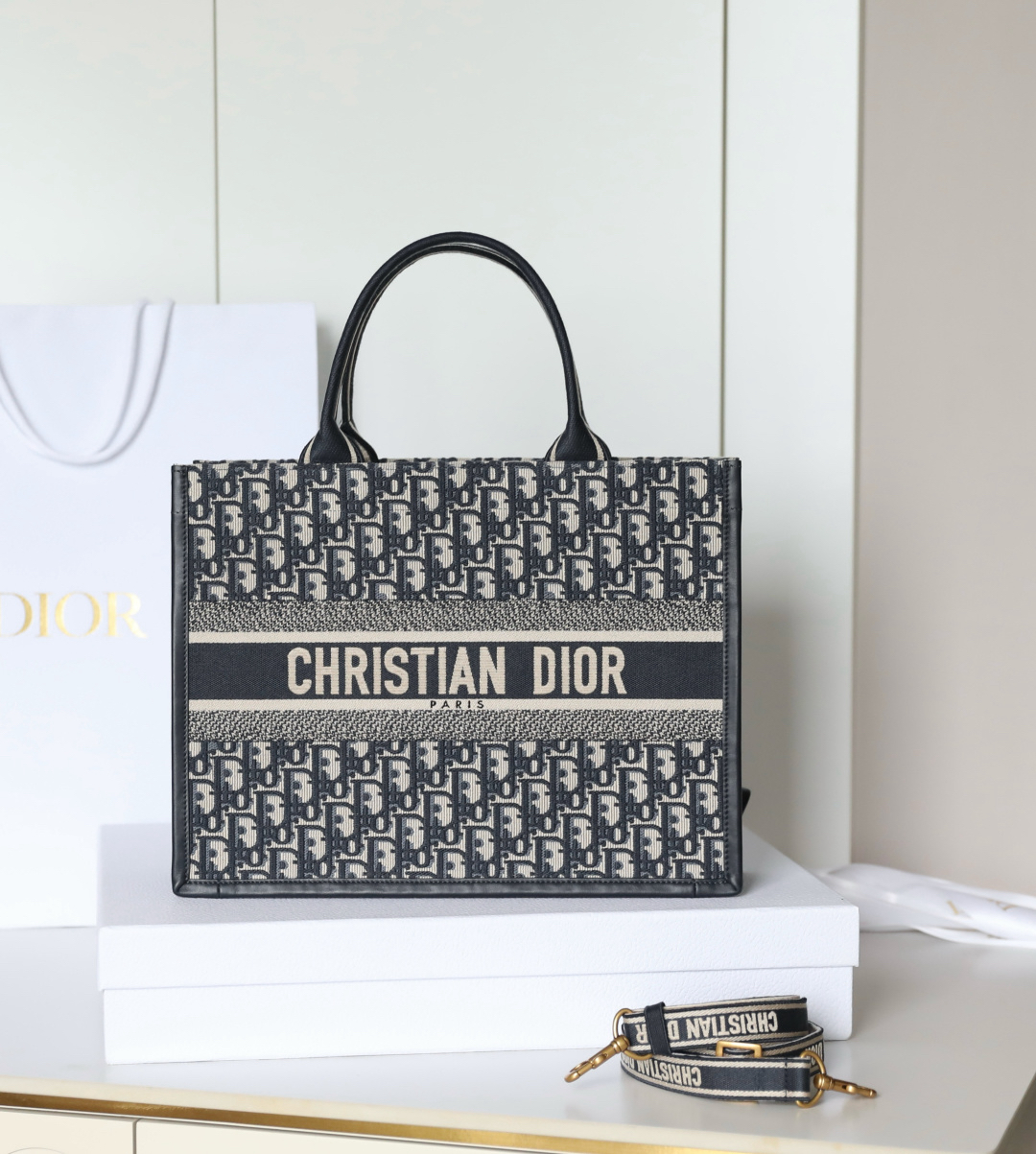 [TOP] Christian Dior Book Tote Bag 36.5x28x16.5cm - Navy Blue - 711 Luxury