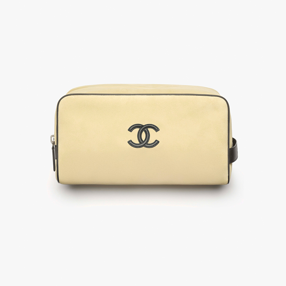 Chanel black Bag CHANEL Large Zipped Pouch Canvas Calfskin Silver-tone Metal Blue Black #389077 View 2 | Nigo Office