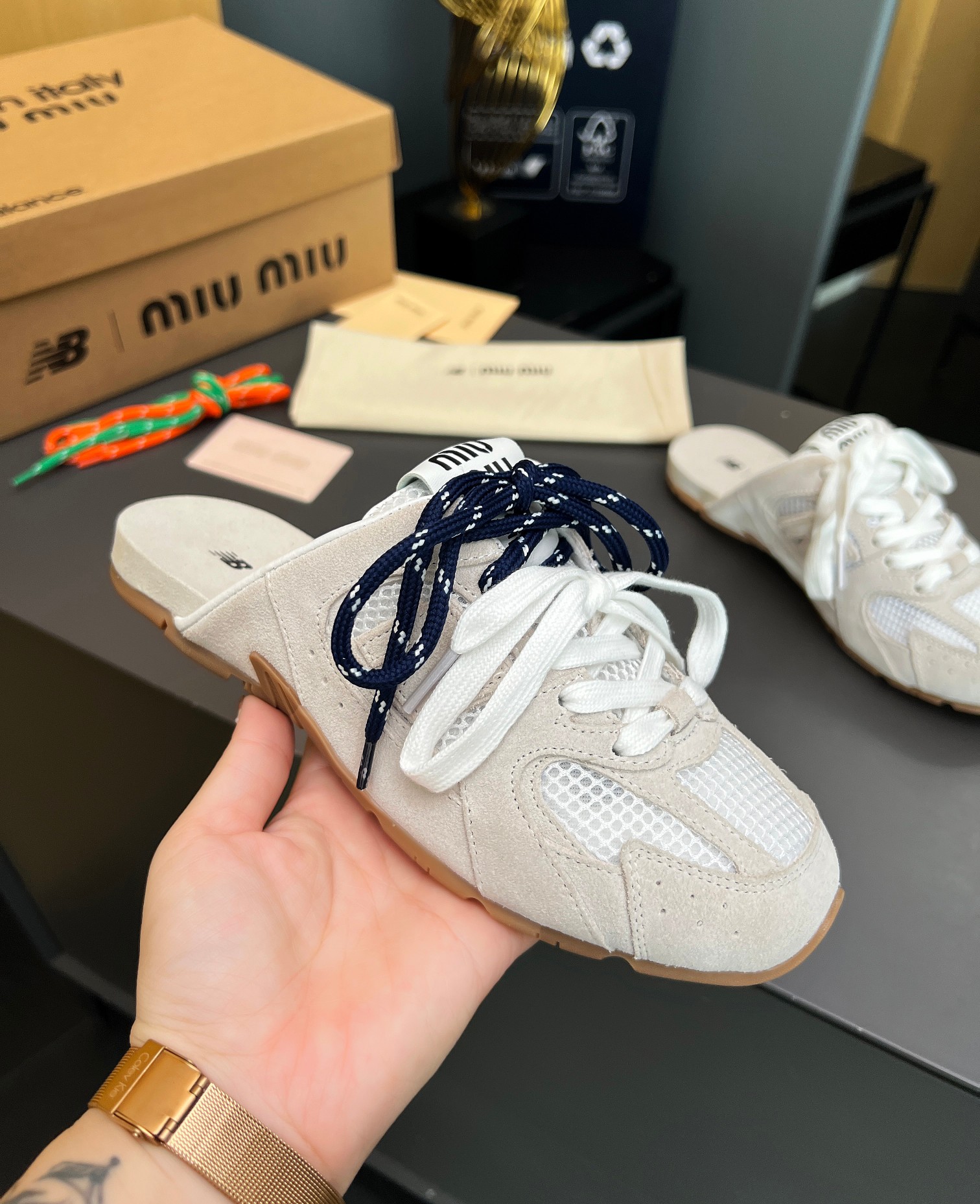 [TOP] Miu Miu x New Balance Suede Mules - Beige - 711 Luxury