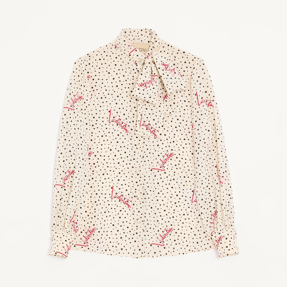 Valentino Plus De Pois Crepe De Chine Bubble Shirt for Woman in Vanilla Multicolor #383495