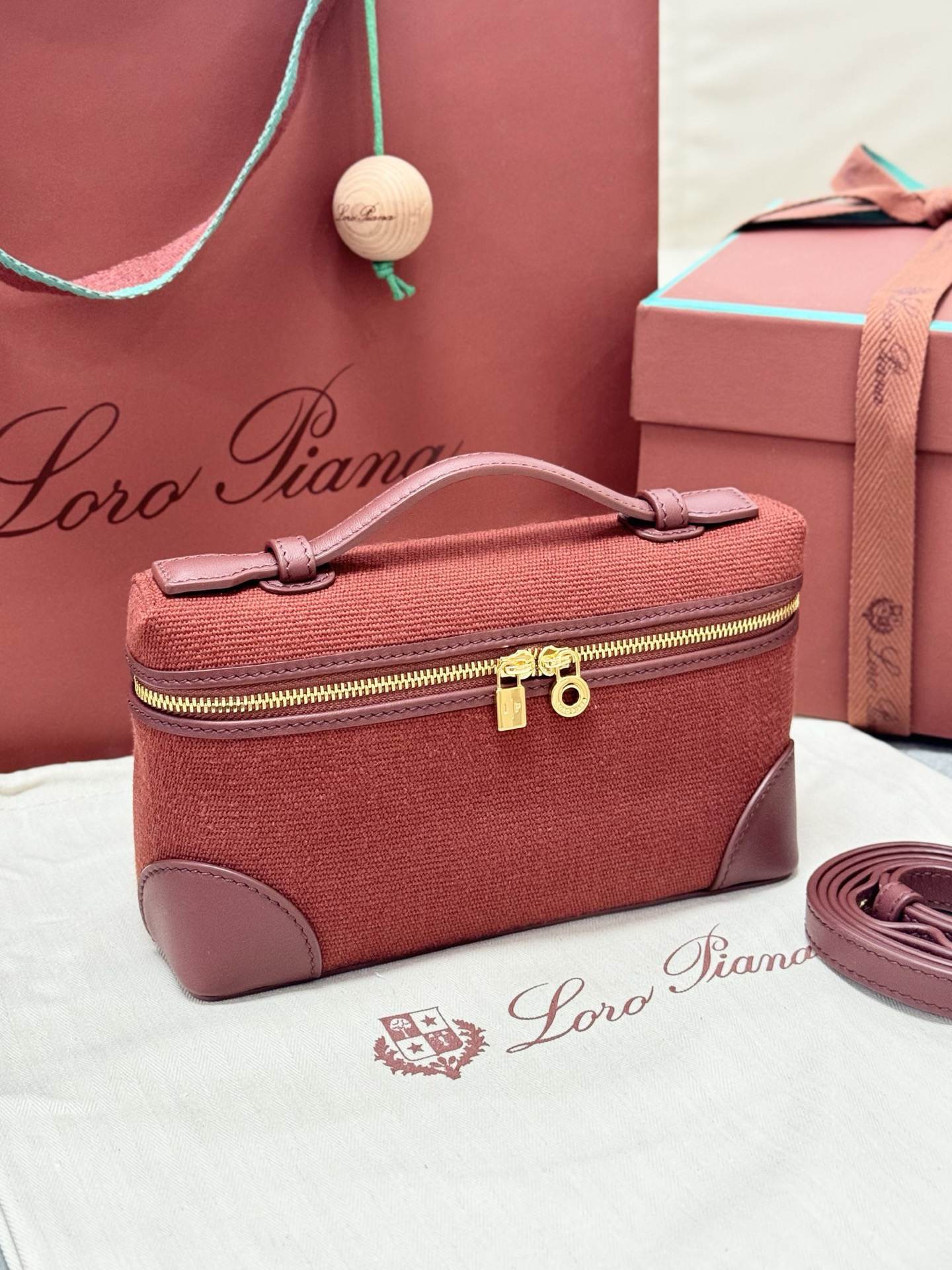 [TOP] Loro Piana Extra Poet Bag Canvas 11x19x6.5cm - Red - 711 Luxury