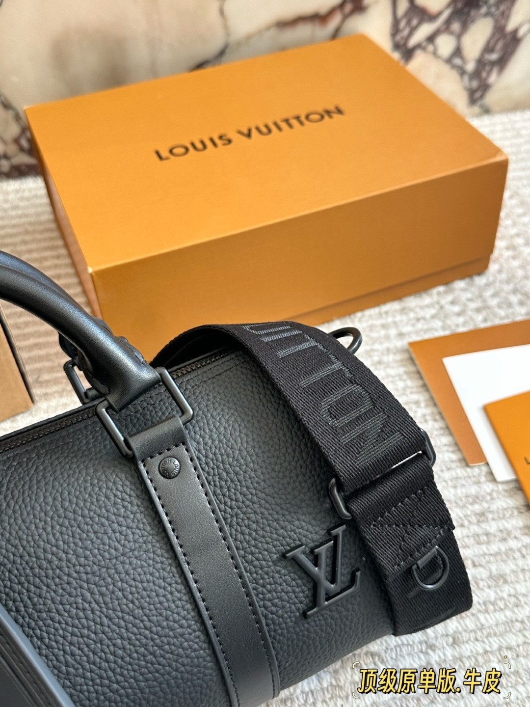Louis Vuitton LV X Nigo Keepall xs 21 Black Leather Handbag with Adjustable Strap (Replica)