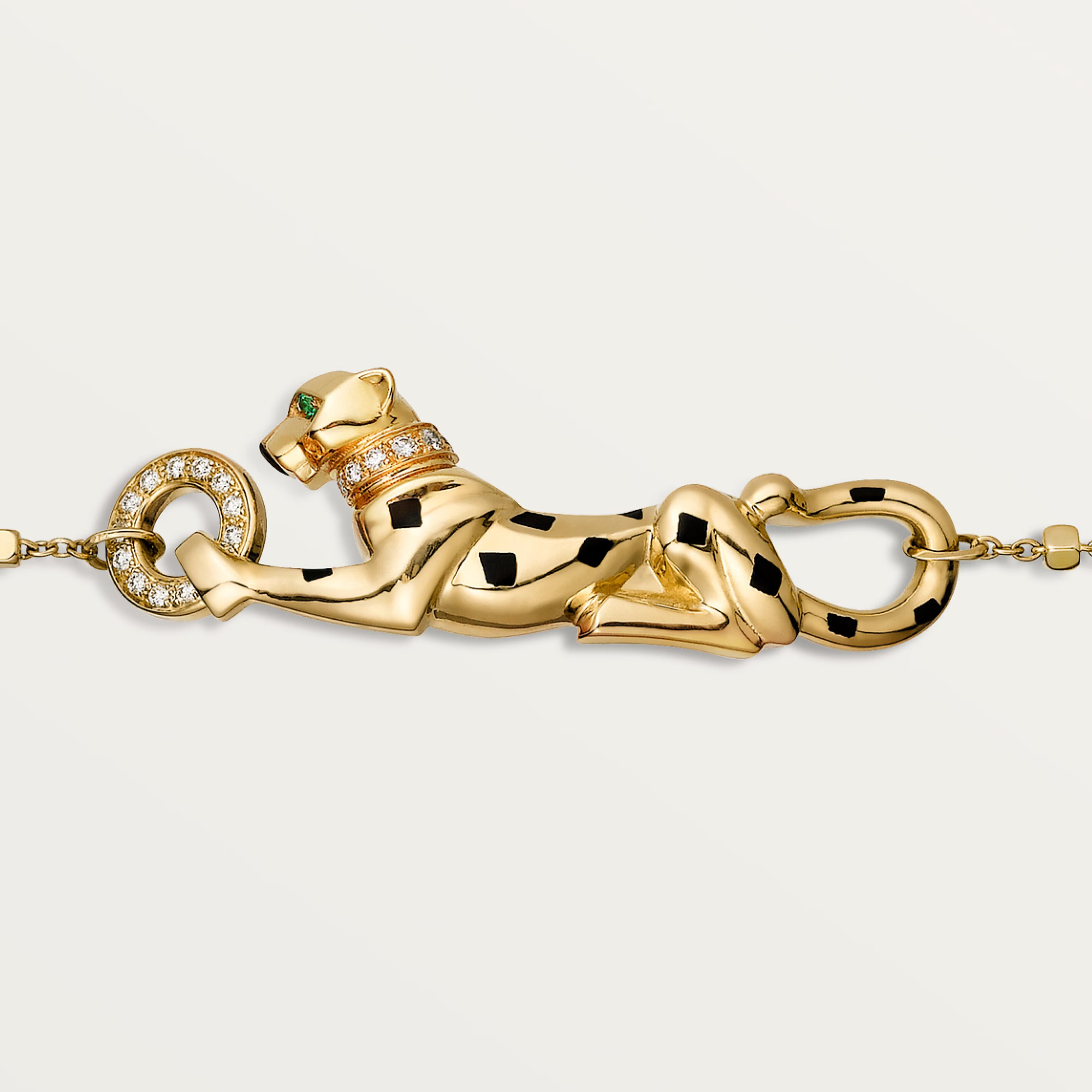 Carty Panther Motif Bracelet, Yellow Gold, Chain Moissanite