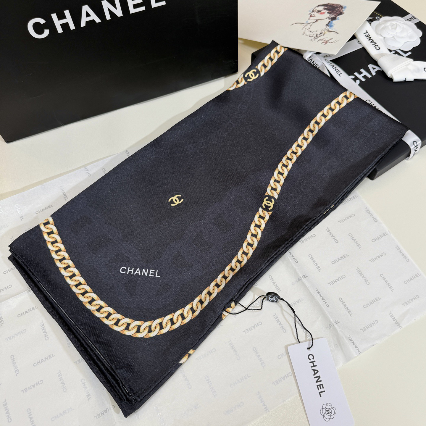 [TOP] CHANEL Scarf 90x90 cm - Black - 711 Luxury
