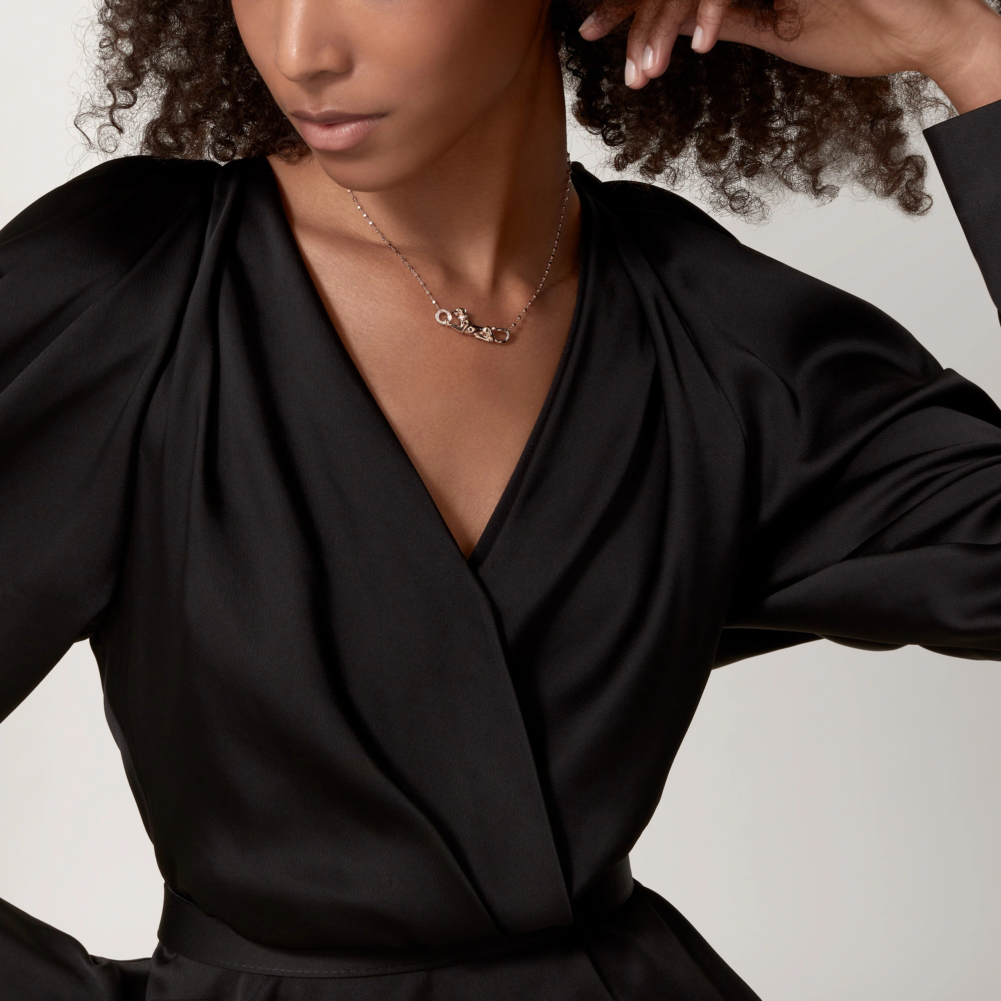 Carty Panther Pure Necklace, Rose Gold, Black Lacquer