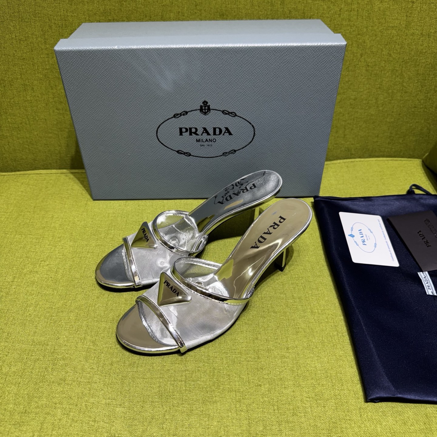 [TOP] PRADA 7.5cm High Heel Slippers - Silver - 711 Luxury