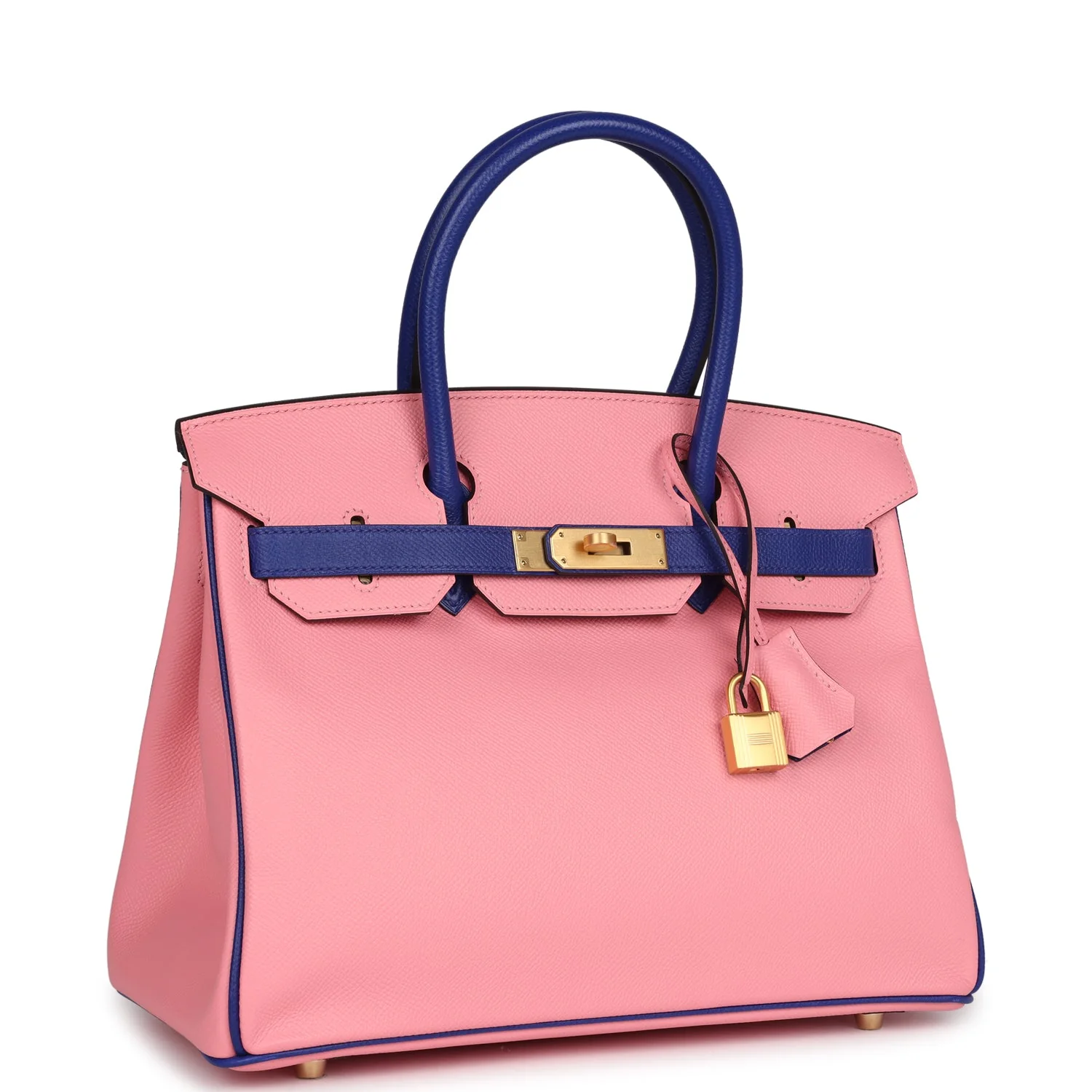 Hermes Special Order (HSS) BirkinRose Confetti and Bleu Electric Epsom Brushed Gold Hardware