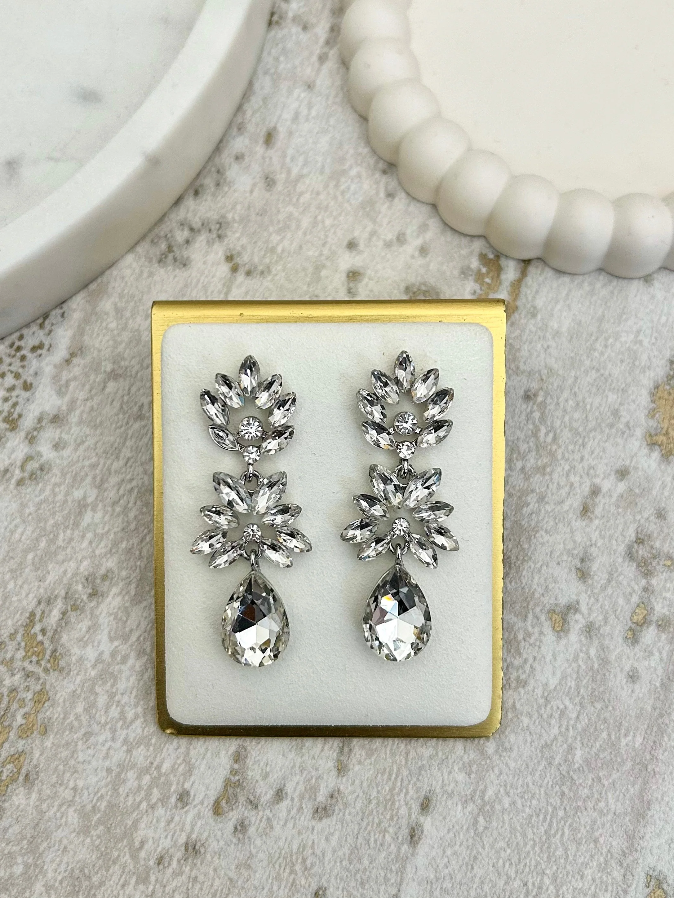 Silver Diamante Triple Drop Earrings