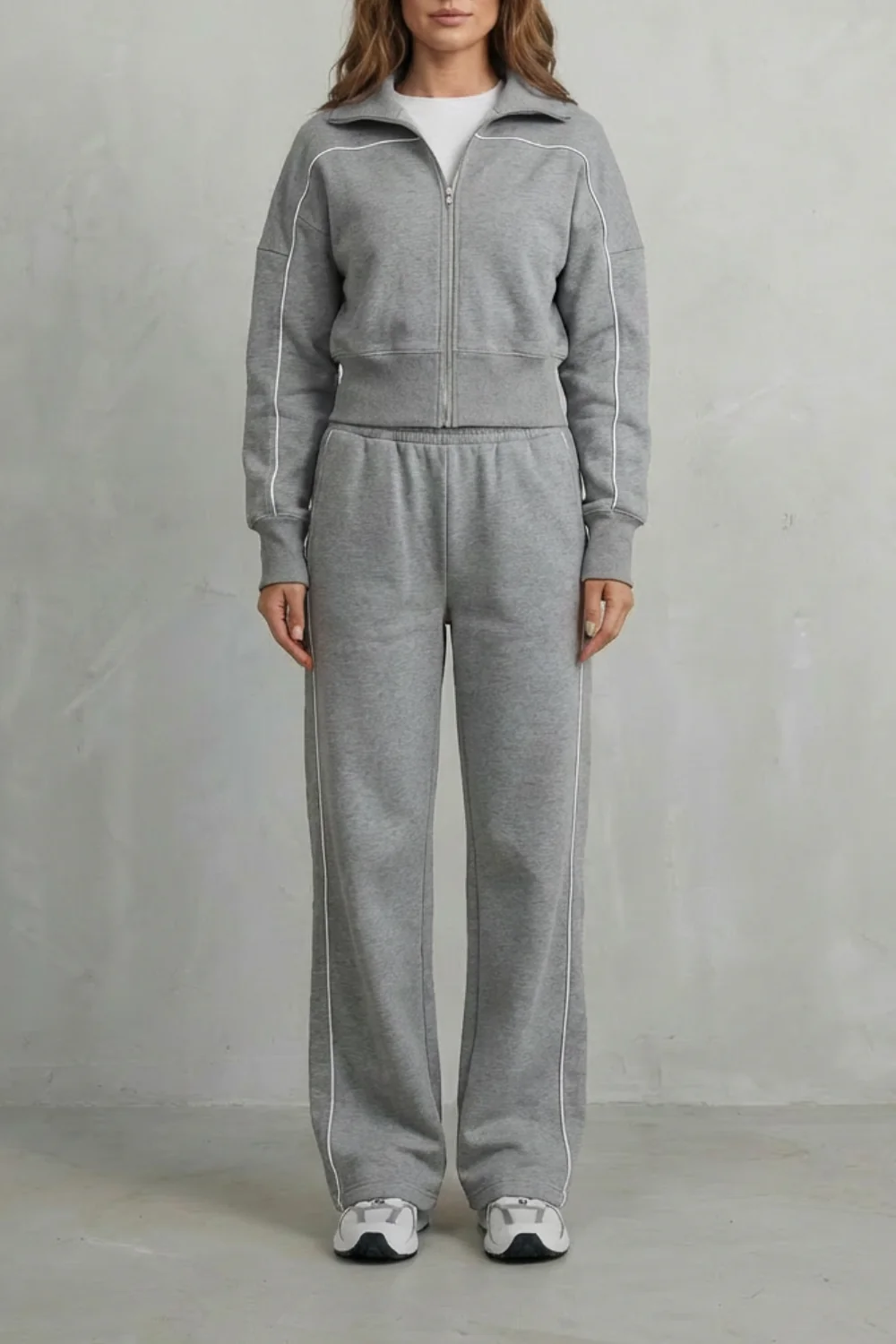 Savina – Urban Edge Piped Zip Jacket & Wide-Leg Pants Set