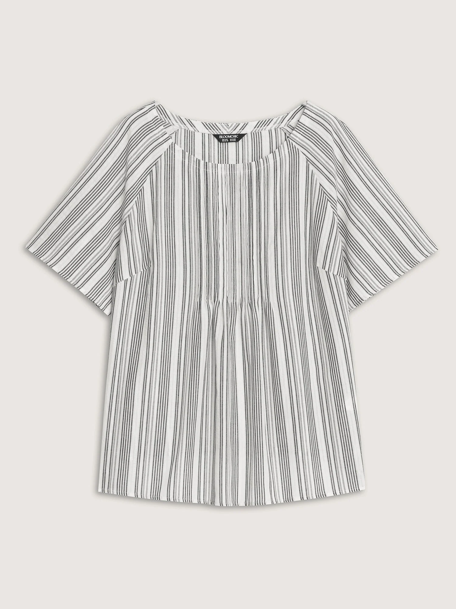 Cotton Striped Print Textured Flared Sleeve Blouse