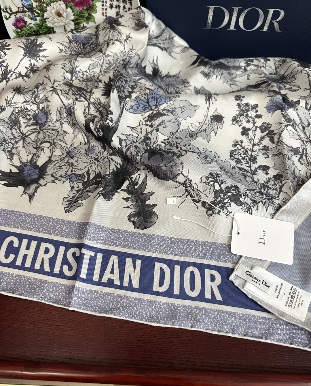 [TOP] Christian Dior Silk Scarf 90x90 cm - Blue - 711 Luxury