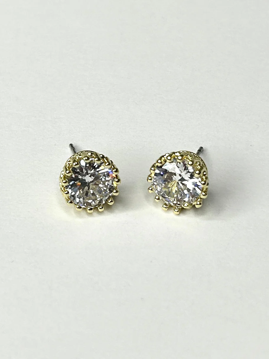 Diamante Gem Stone Set In Gold Stud Earrings 1068