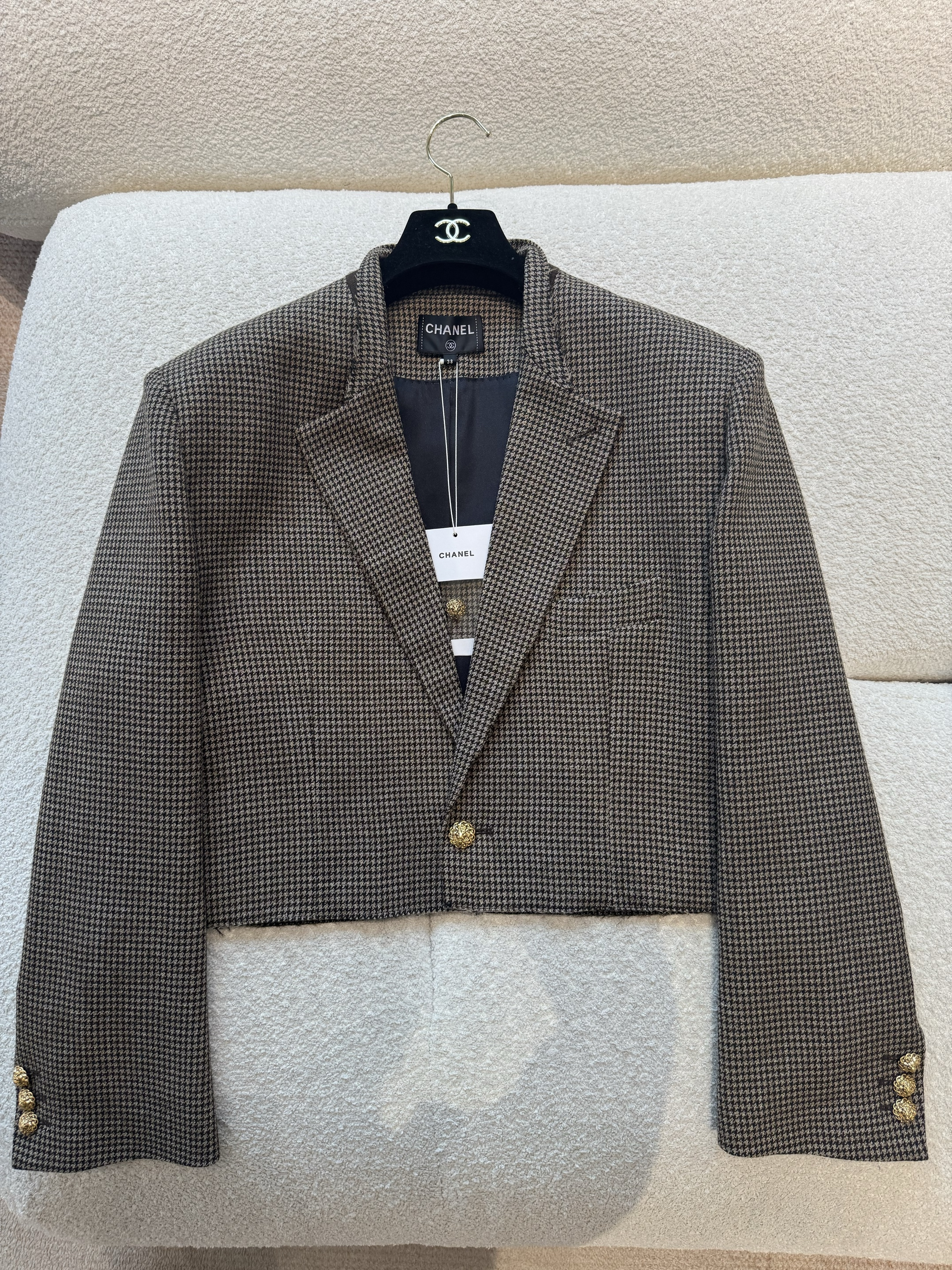CHANEL Jacket Cotton Tweed Brown Burgundy Yellow #381759