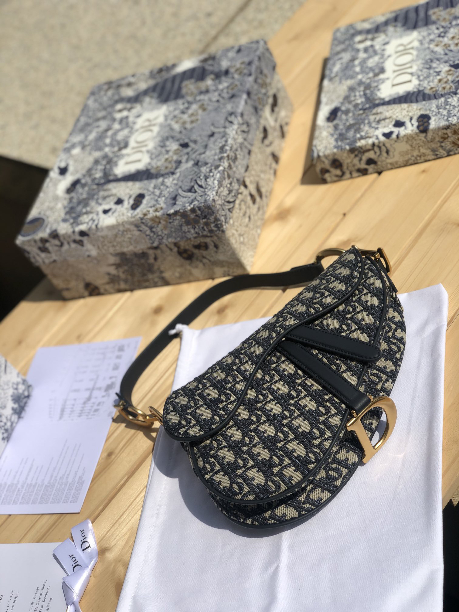 [TOP] Christian Dior Saddle Bag Oblique 25x20x6.5cm - Navy Blue