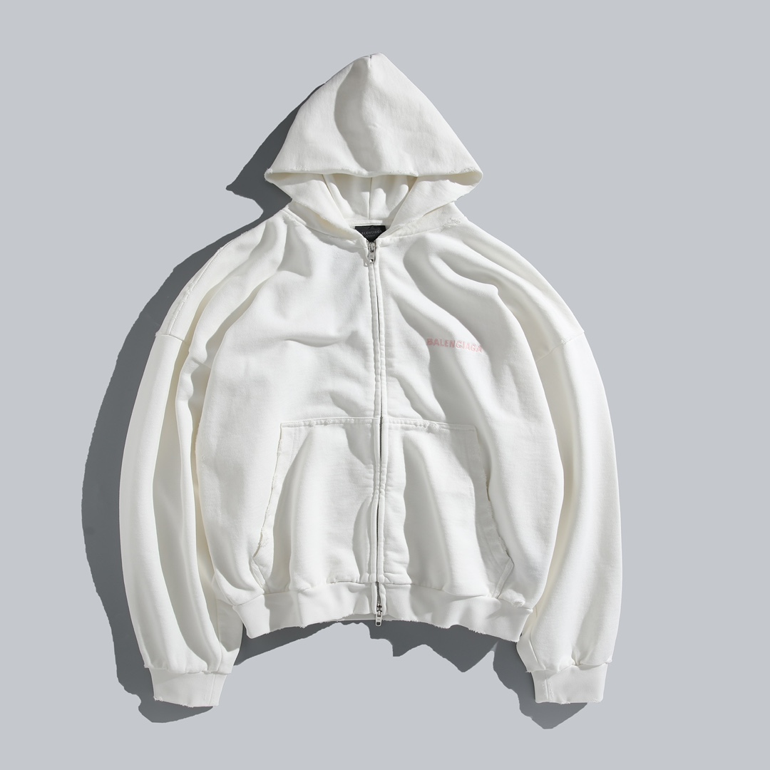 Balenciaga English Letter Embroidered Distressed Zipper Jacket #328606