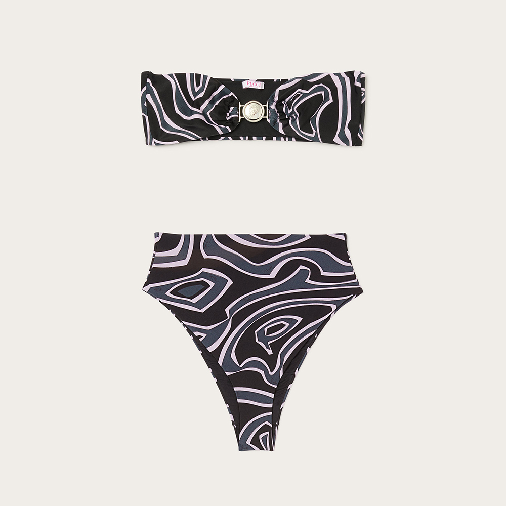 PUCCI Labirinto Print Bandeau Bikini Top High-Waisted Bikini Bottom #382955