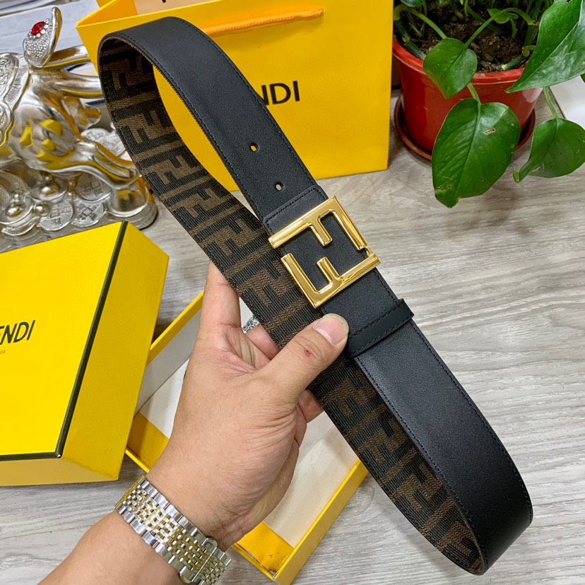 [TOP] FENDI Men's Belt Cowhide 3.8cm - Black and Brown - 711 Luxury