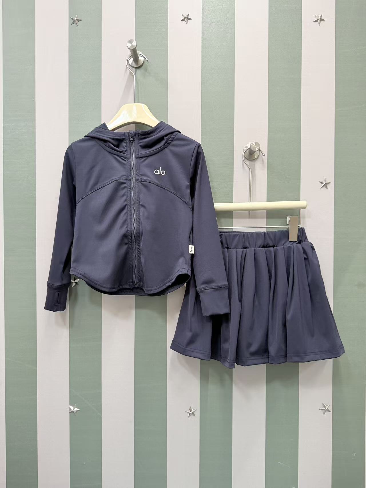 ALO Girls 2-Piece Hooded Zip Jacket & Built-In Shorts Pleated Skort Sports Set Kids Spring Outfit Sizes 100-160