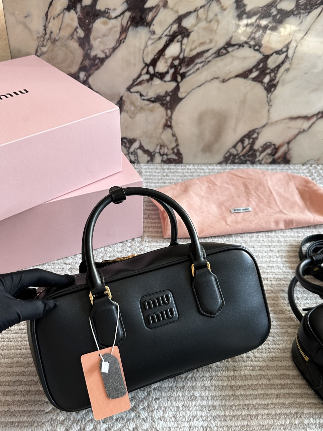 Miu Miu Bowling Bag Black Leather with Gold-tone Hardware (Replica)