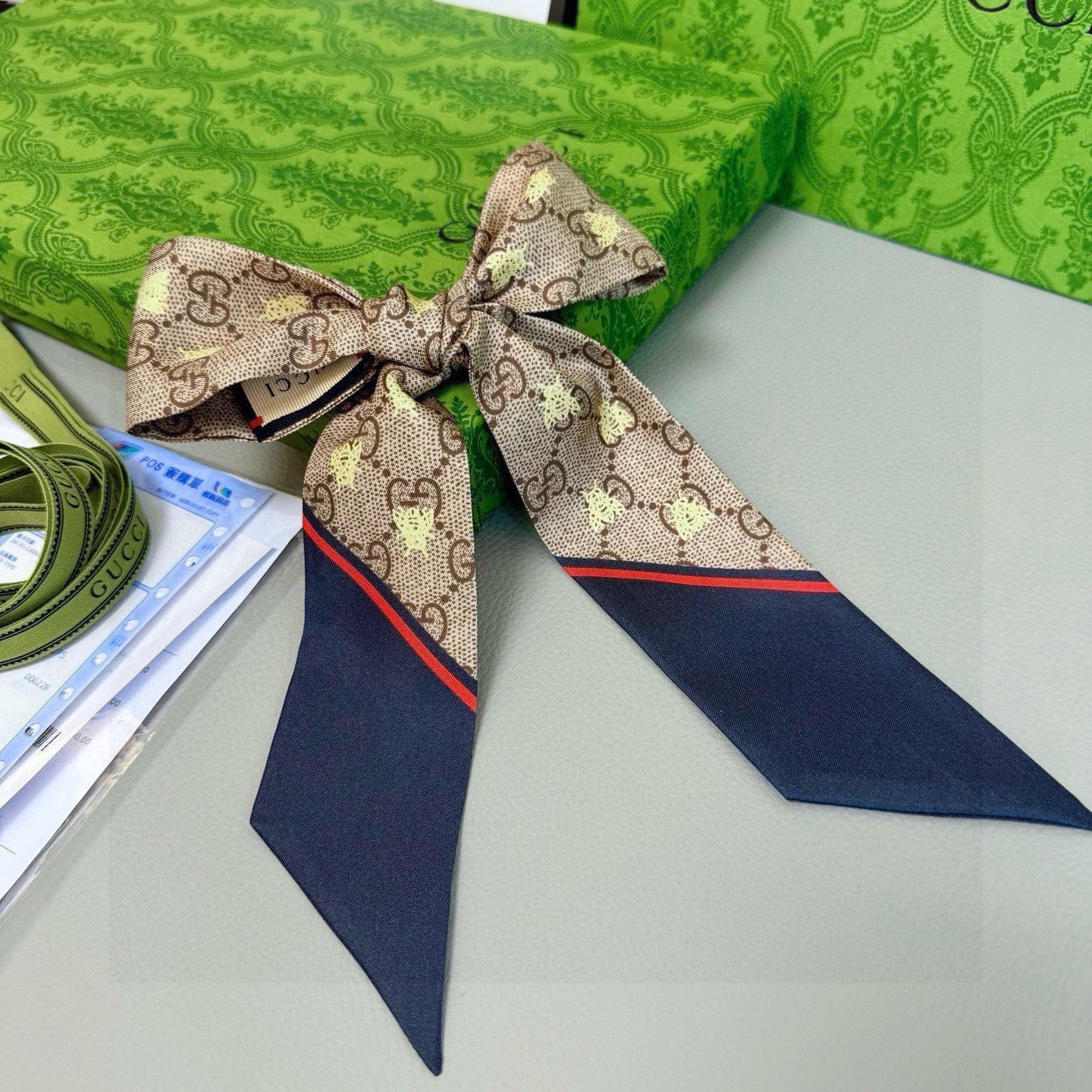[TOP] GUCCI Twilly Scarf 6x90cm - Khaki - 711 Luxury