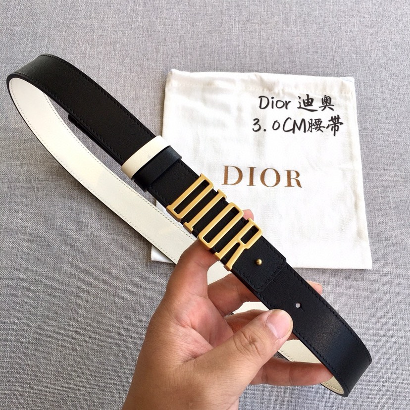[TOP] Christian Dior Belt Cowhide 30mm - Black and White - 711 Luxury