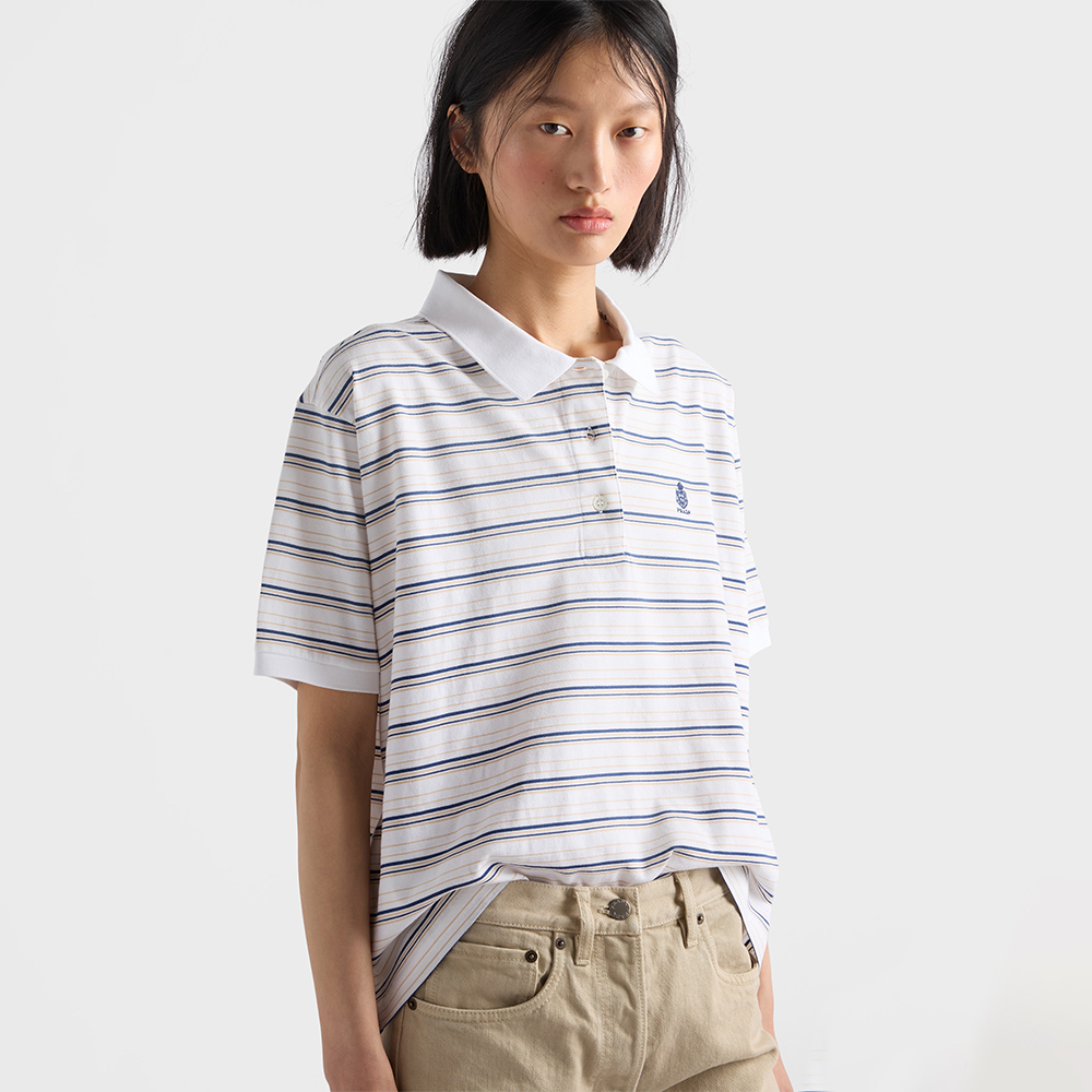 PRADA White Royal Blue Striped Piqué Polo Shirt #386284