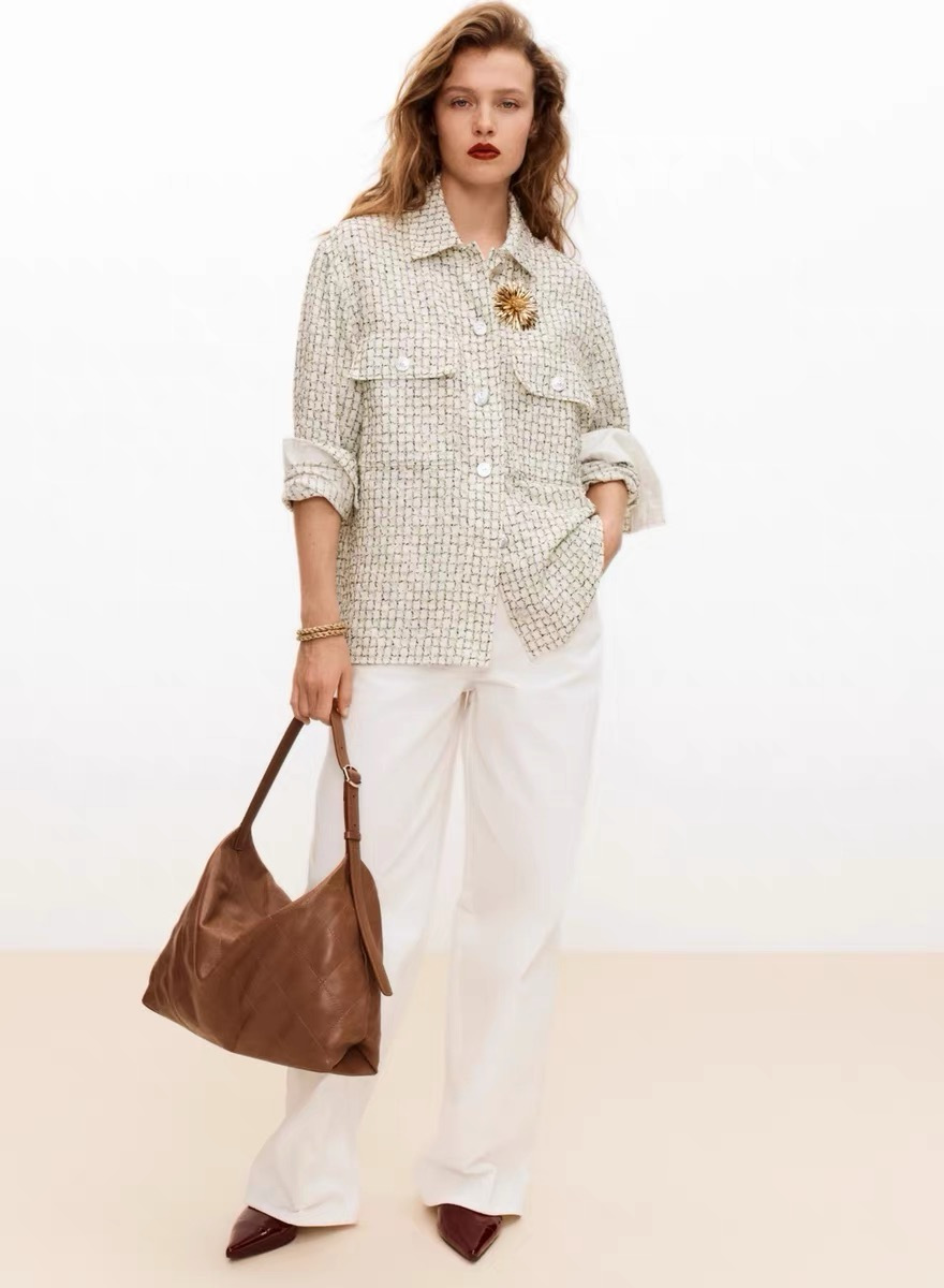 Chanel 26p White Green and Blue Plaid Thin Tweed Jacket #383509