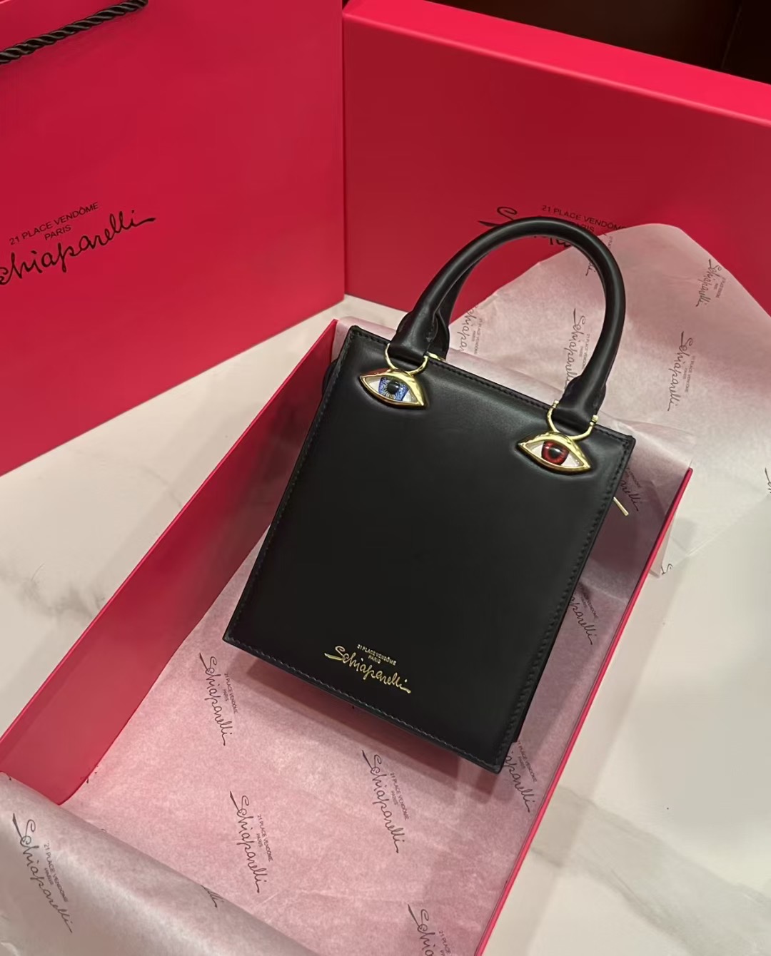 [TOP] Schiaparelli Anatomy Face Bag 17x15x5.5cm - Black - 711 Luxury