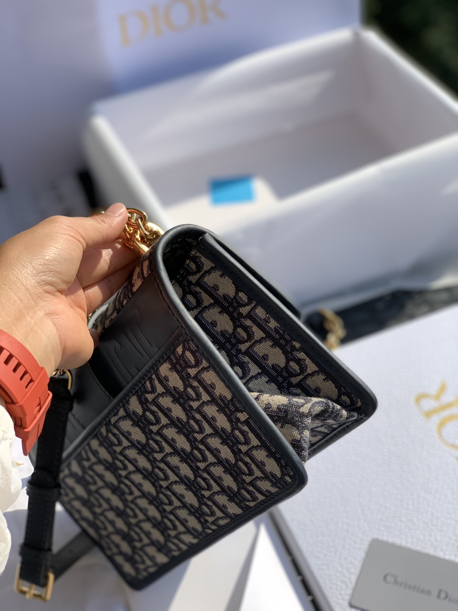 [TOP] Christian Dior Montaigne Bag with Chain 25x16.5x8cm - Navy Blue